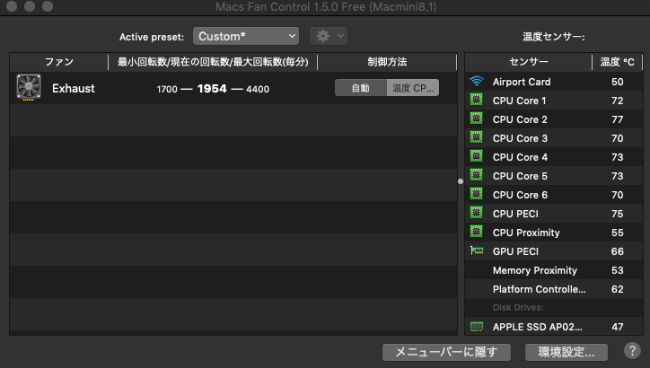 Mac Fan Controlのファン回転数